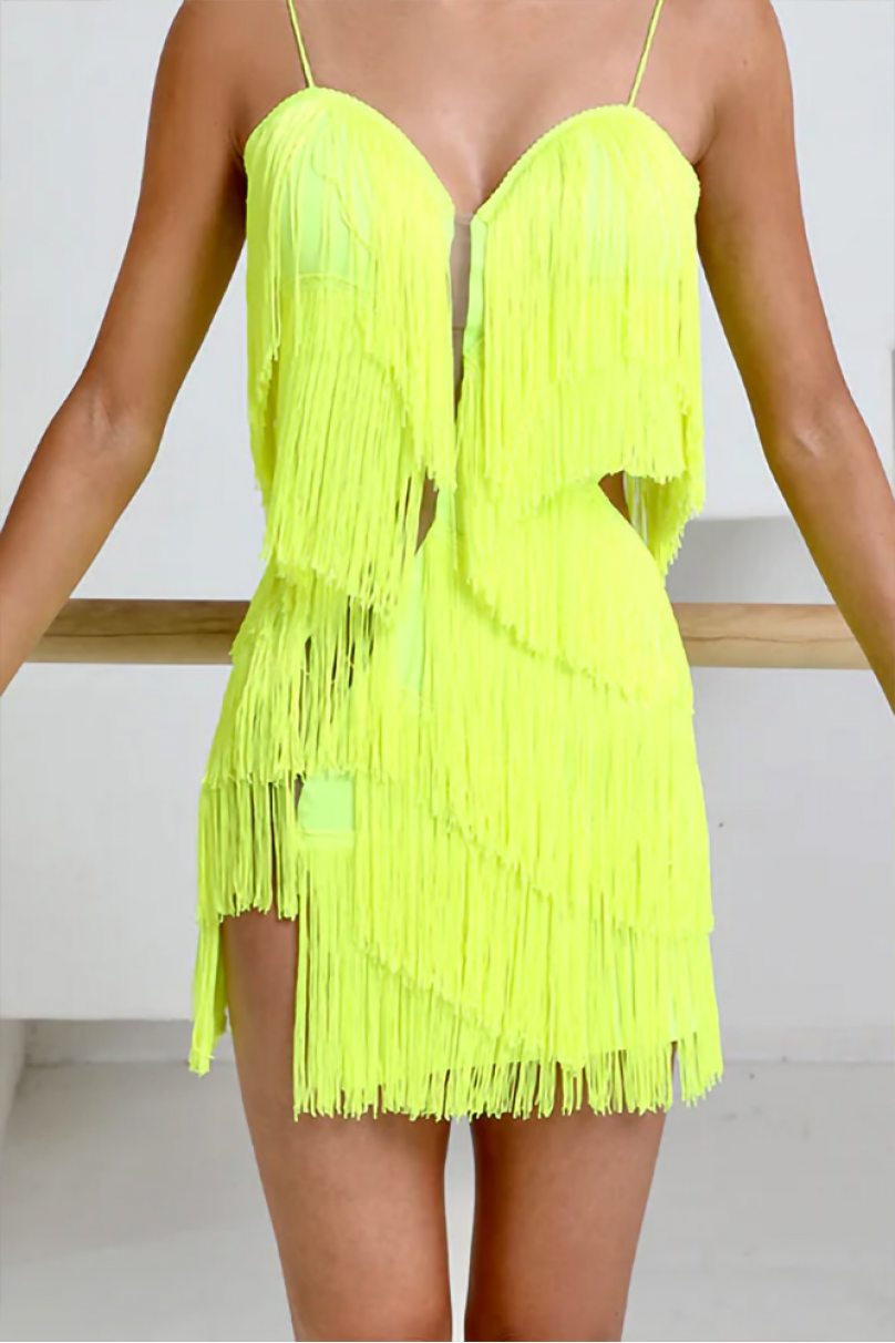 Latin dance dress by ZYM Dance Style model 2118 Neon Yellow