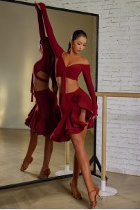 Latin dance skirt by ZYM Dance Style model 23117 Berry Red