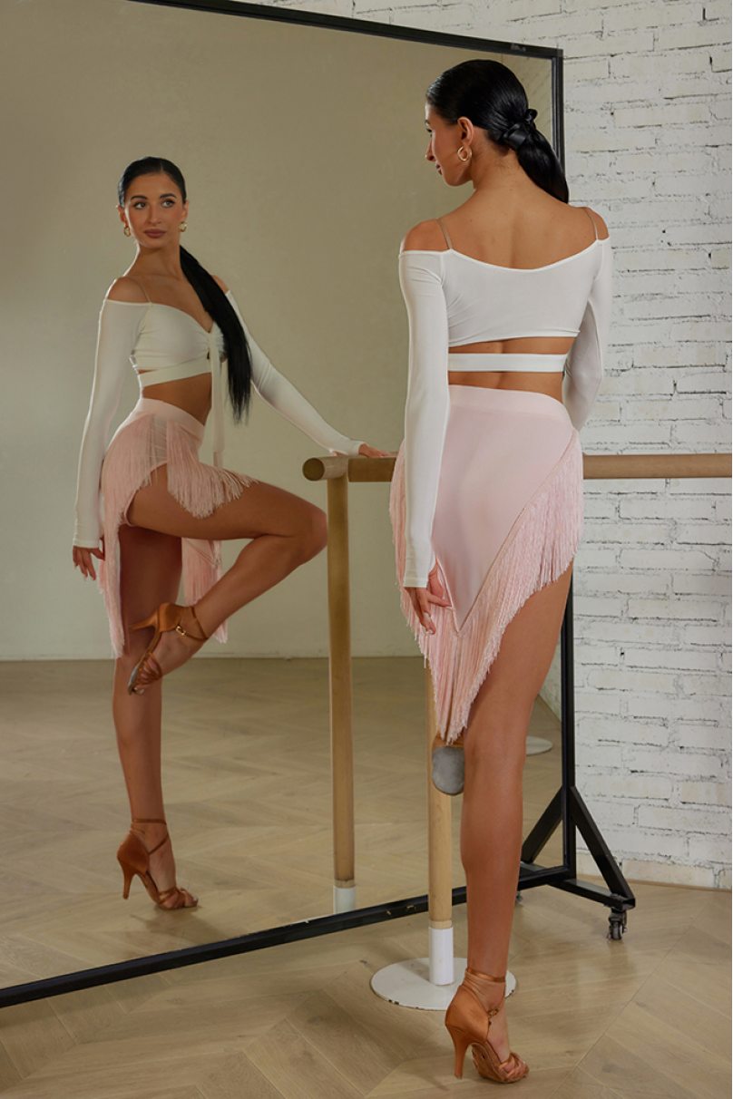 Спідниця для бальних танців для латини від бренду ZYM Dance Style модель 23129 Milk Pink