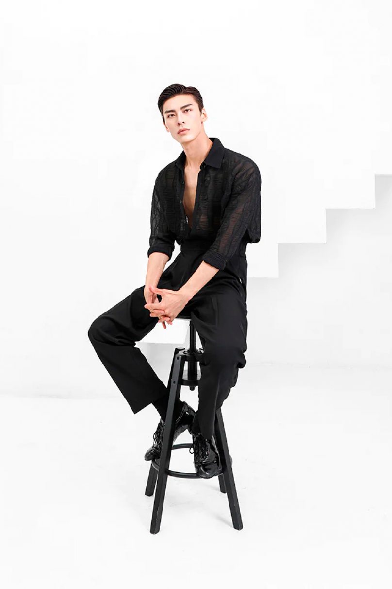 Чоловіча сорочка для бальних танців латина від бренду ZYM Dance Style модель N007 Black