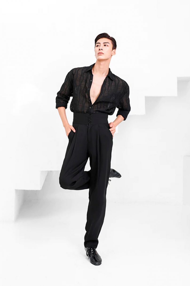 Mens latin dance shirt by ZYM Dance Style model N007 Black
