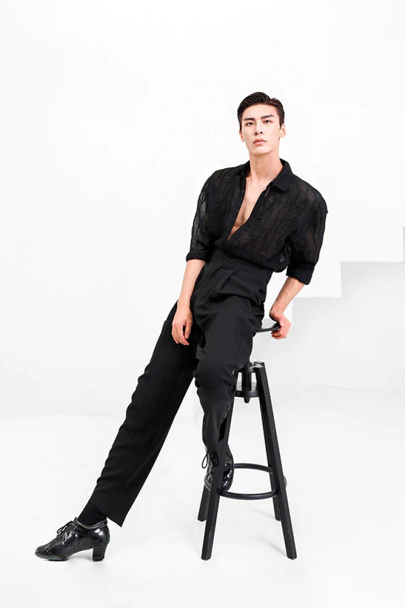 Чоловіча сорочка для бальних танців латина від бренду ZYM Dance Style модель N007 Black