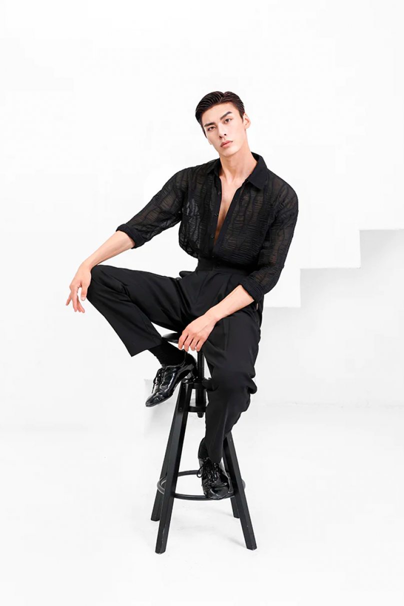 Мужская рубашка для бальных танцев латина от бренда ZYM Dance Style модель N007 Black