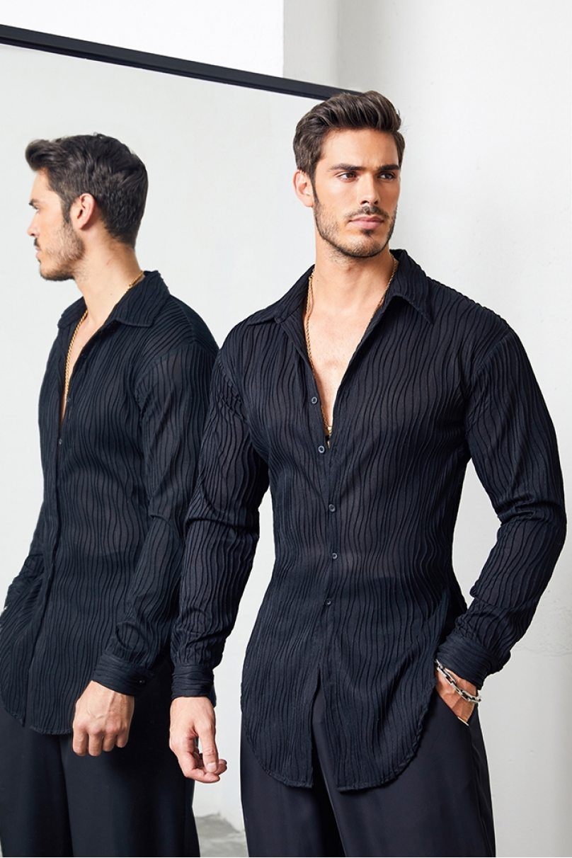 Мужская рубашка для бальных танцев латина от бренда ZYM Dance Style модель N028 Black