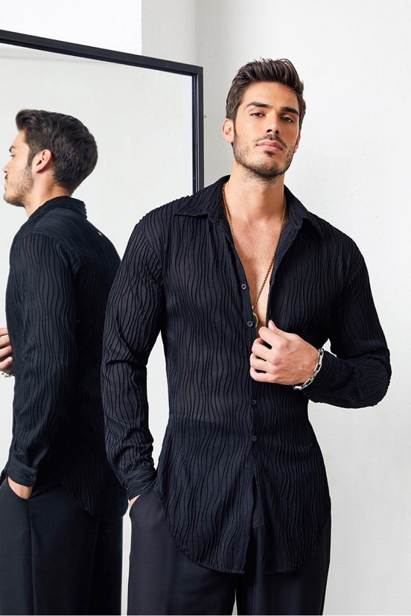 Чоловіча сорочка для бальних танців латина від бренду ZYM Dance Style модель N028 Black