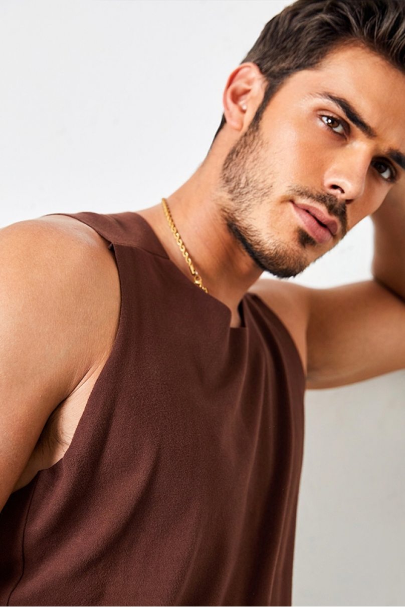 Мужская футболка для бальных танцев латина от бренда ZYM Dance Style модель N026 Chocolate Brown
