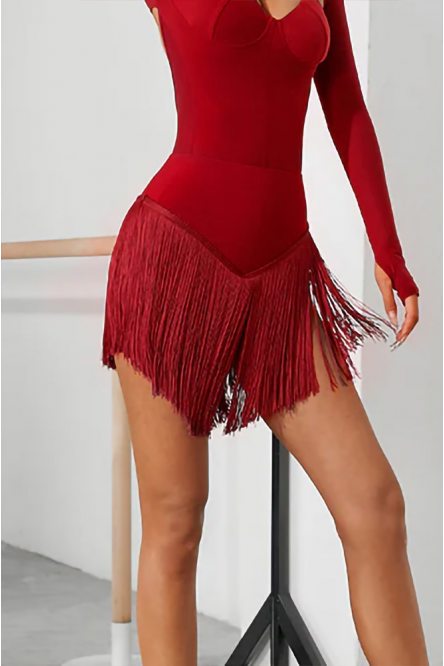 Ladies' Latin Dance ANGULAR FRINGE Skirt 2213 Wine Red