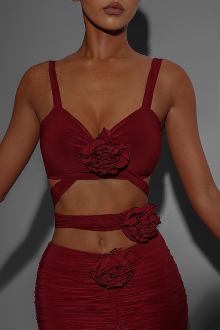 Women's Flora Crop Top for Dance style 2356 Wine Red