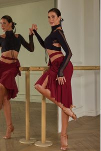 Спідниця для бальних танців для латини від бренду ZYM Dance Style модель 23107 Wine Red