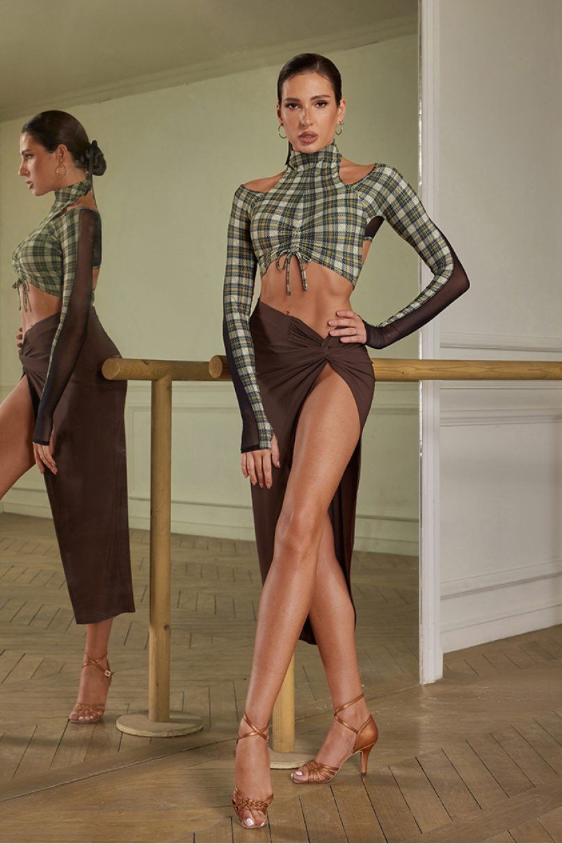 Спідниця для бальних танців для латини від бренду ZYM Dance Style модель 2225 Chocolate brown
